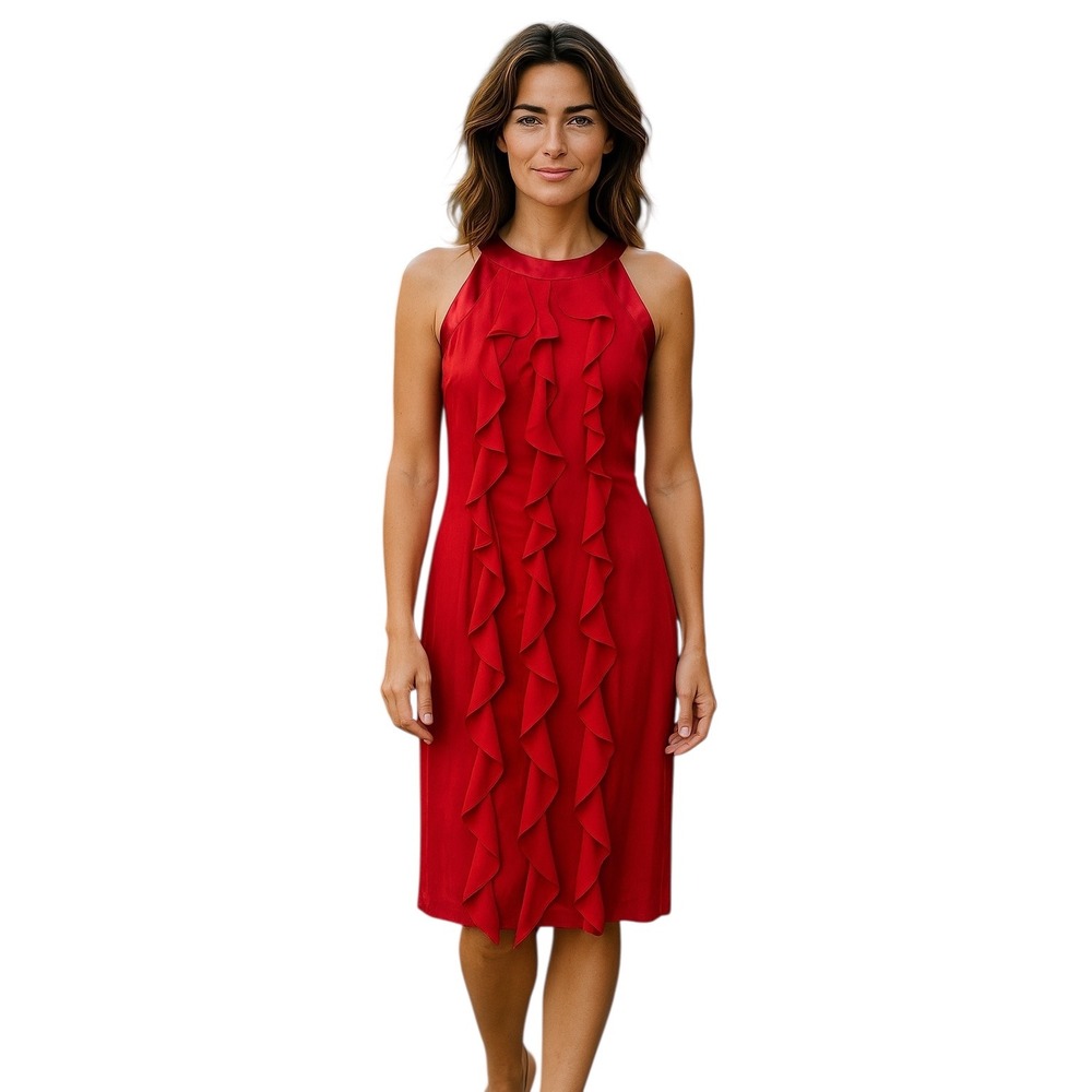 Jonathan Martin Dress Women 12 Red Ruffle Cocktail Party Sleeveless Sheath Lined
